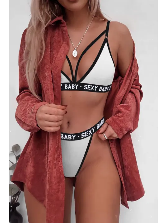 Kadın Beyaz Yazı Detaylı Ipli Sütyen Takımı – Modern, Konforlu Ve Günlük Kombinlere Uygun