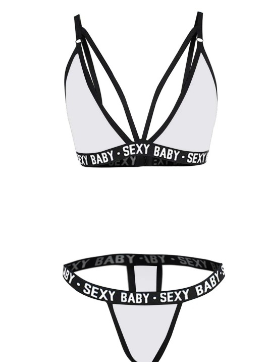 Kadın Beyaz Yazı Detaylı Ipli Sütyen Takımı – Modern, Konforlu Ve Günlük Kombinlere Uygun