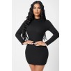 Kadın Siyah Kaşkorse Balıkçı Yaka Uzun Kollu Bodycon Mini Elbise