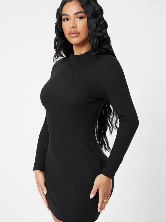 Kadın Siyah Kaşkorse Balıkçı Yaka Uzun Kollu Bodycon Mini Elbise Kadın Siyah Kaşkorse Balıkçı Yaka Uzun Kollu Bodycon Mini Elbise