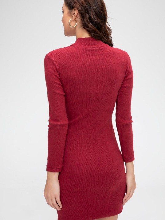 Kadın Bordo Kaşkorse Balıkçı Yaka Uzun Kollu Bodycon Mini Elbise – Şık, Rahat Ve 4 Mevsim Kadın Bordo Kaşkorse Balıkçı Yaka Uzun Kollu Bodycon Mini Elbise – Şık, Rahat Ve 4 Mevsim