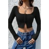 Kadın Siyah Uzun Kollu Agraflı Göğüs Ve Göbek Dekolteli Crop Top Bluz – Şık, Rahat Ve Kolay Kombinlenebilir Kadın Siyah Uzun Kollu Agraflı Göğüs Ve Göbek Dekolteli Crop Top Bluz – Şık, Rahat Ve Kolay Kombinlenebilir