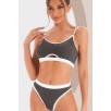 Kadın Gri Antrasit Kaşkorse Ve Beyaz Lastikli Cut-out Tanga Külotlu Takım – Modern, Konforlu