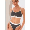 Kadın Gri Antrasit Kaşkorse Ve Beyaz Lastikli Cut-out Tanga Külotlu Takım – Modern, Konforlu