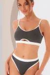 Kadın Gri Antrasit Kaşkorse Ve Beyaz Lastikli Cut-out Tanga Külotlu Takım – Modern, Konforlu