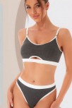 Kadın Gri Antrasit Kaşkorse Ve Beyaz Lastikli Cut-out Tanga Külotlu Takım – Modern, Konforlu