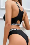 Kadın Siyah Çapraz Sırt Ve Love Lastik Detaylı Sütyen Külot Takım