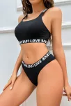 Kadın Siyah Çapraz Sırt Ve Love Lastik Detaylı Sütyen Külot Takım