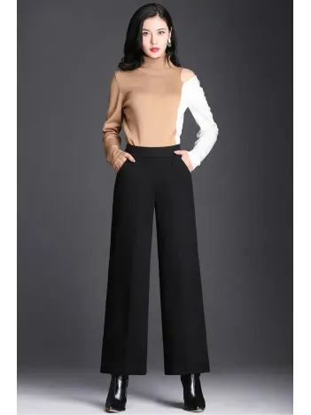 Kadın Siyah Geniş Paça Vintage Palazzo Pantolon – Modern Ve Şık Tasarım