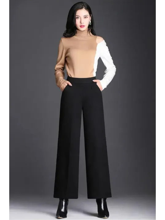 Kadın Siyah Geniş Paça Vintage Palazzo Pantolon – Modern Ve Şık Tasarım