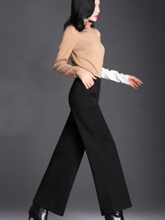 Kadın Siyah Geniş Paça Vintage Palazzo Pantolon – Modern Ve Şık Tasarım