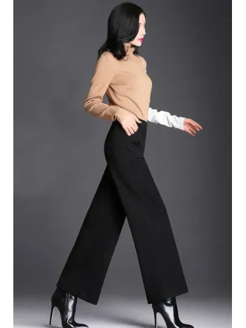 Kadın Siyah Geniş Paça Vintage Palazzo Pantolon – Modern Ve Şık Tasarım