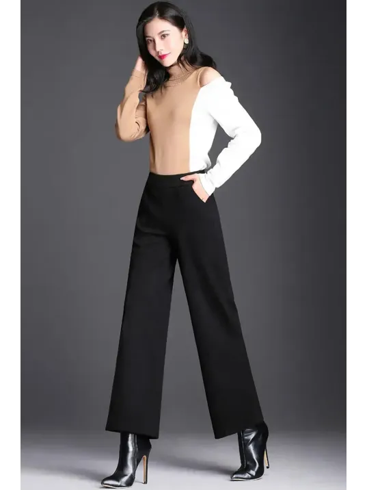 Kadın Siyah Geniş Paça Vintage Palazzo Pantolon – Modern Ve Şık Tasarım