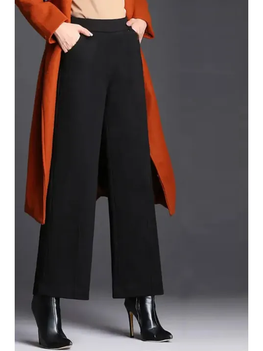 Kadın Siyah Geniş Paça Vintage Palazzo Pantolon – Modern Ve Şık Tasarım