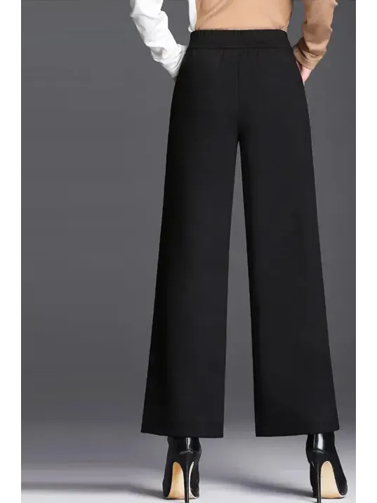 Kadın Siyah Geniş Paça Vintage Palazzo Pantolon – Modern Ve Şık Tasarım