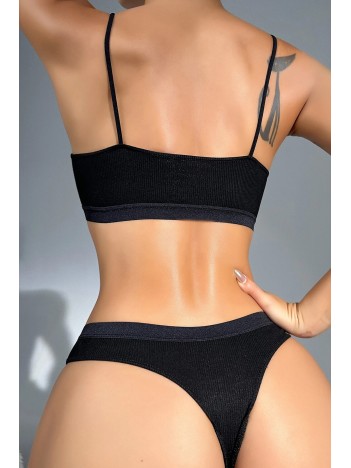 Kadın Siyah Kaşkorse Büstiyer Ve Tanga Külotlu İç Çamaşır Takımı Kadın Siyah Kaşkorse Büstiyer Ve Tanga Külotlu İç Çamaşır Takımı