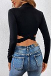 Kadın Siyah Çapraz Bel Detaylı Dik Yaka Uzun Kol Crop Top Bluz – Şık, Rahat Ve Kolay Kombinlenebilir Kadın Siyah Çapraz Bel Detaylı Dik Yaka Uzun Kol Crop Top Bluz – Şık, Rahat Ve Kolay Kombinlenebilir