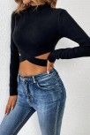 Kadın Siyah Çapraz Bel Detaylı Dik Yaka Uzun Kol Crop Top Bluz – Şık, Rahat Ve Kolay Kombinlenebilir Kadın Siyah Çapraz Bel Detaylı Dik Yaka Uzun Kol Crop Top Bluz – Şık, Rahat Ve Kolay Kombinlenebilir