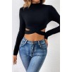 Kadın Siyah Çapraz Bel Detaylı Dik Yaka Uzun Kol Crop Top Bluz – Şık, Rahat Ve Kolay Kombinlenebilir Kadın Siyah Çapraz Bel Detaylı Dik Yaka Uzun Kol Crop Top Bluz – Şık, Rahat Ve Kolay Kombinlenebilir