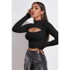 Kadın Siyah Göğüs Dekolteli Uzun Kollu Cut Out Crop Top Bluz – Şık, Rahat Ve Kolay Kombinlenebilir