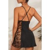 Kadın Siyah Çapraz Sırt Dekolteli Transparan Dantel Gecelik Kadın Siyah Çapraz Sırt Dekolteli Transparan Dantel Gecelik