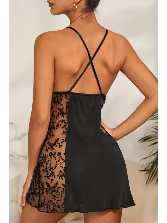 Kadın Siyah Çapraz Sırt Dekolteli Transparan Dantel Gecelik Kadın Siyah Çapraz Sırt Dekolteli Transparan Dantel Gecelik