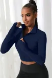 Kadın Lacivert Uzun Kol Fermuarlı Parmak Geçme Detaylı Dik Yaka Crop Top Bluz – Şık, Rahat Ve Kolay Kombinlenebilir Kadın Lacivert Uzun Kol Fermuarlı Parmak Geçme Detaylı Dik Yaka Crop Top Bluz – Şık, Rahat Ve Kolay Kombinlenebilir