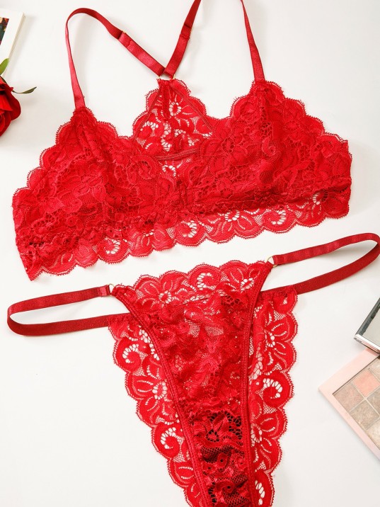 Kadın Kırmızı Sırtı Dantel Ve İp Detaylı Şık Sütyen Külot Takımı – Modern, Konforlu Ve Günlük Kombinlere Uygun