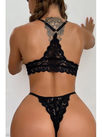 Kadın Siyah Sırtı Dantel ve İp Detaylı Şık Sütyen Külot Takımı – Modern, Konforlu ve Günlük Kombinlere Uygun