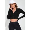 Kadın Siyah Uzun Kol Fermuarlı Parmak Geçme Detaylı Dik Yaka Crop Top Bluz Kadın Siyah Uzun Kol Fermuarlı Parmak Geçme Detaylı Dik Yaka Crop Top Bluz