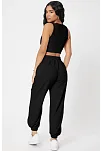 Kadın Siyah Kaşkorse Cepli Jogger Eşofman Altı Ve Crop Top Bluz