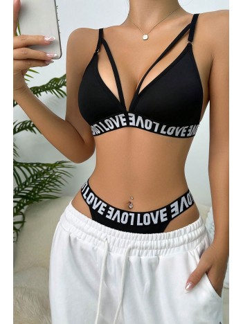 Kadın Siyah Love Yazı Detaylı Harness İç Çamaşır Takımı – Modern, Konforlu Ve Günlük Kombinlere Uygun