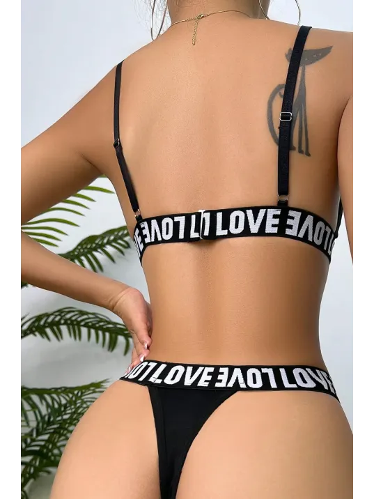 Kadın Siyah Love Yazı Detaylı Harness İç Çamaşır Takımı – Modern, Konforlu Ve Günlük Kombinlere Uygun