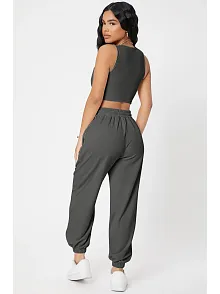 Kadın Antrasit Gri Kaşkorse Cepli Jogger Eşofman Altı Ve Crop Top Bluz – Şık, Rahat Ve Kolay Kombinlenebilir