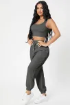 Kadın Antrasit Gri Kaşkorse Cepli Jogger Eşofman Altı Ve Crop Top Bluz – Şık, Rahat Ve Kolay Kombinlenebilir