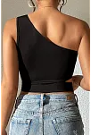 Kadın Siyah Tek Kol Cut Out Göbek Dekolteli Crop Top Bluz – Şık, Rahat Ve Kolay Kombinlenebilir