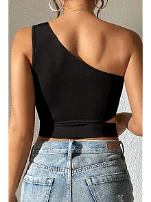 Kadın Siyah Tek Kol Cut Out Göbek Dekolteli Crop Top Bluz – Şık, Rahat Ve Kolay Kombinlenebilir