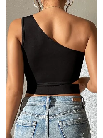 Kadın Siyah Tek Kol Cut Out Göbek Dekolteli Crop Top Bluz – Şık, Rahat Ve Kolay Kombinlenebilir