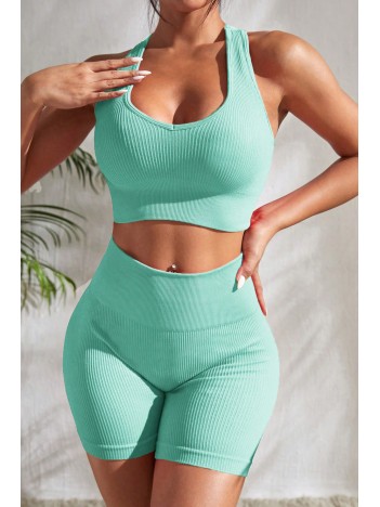 Kadın Açık Mavi Yüksek Bel Çapraz Sırt Detaylı Şortlu Gecelik Takım – Modern, Konforlu Ve Günlük Kombinlere Uygun