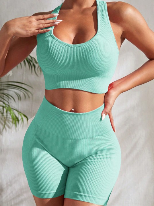 Kadın Açık Mavi Yüksek Bel Çapraz Sırt Detaylı Şortlu Gecelik Takım – Modern, Konforlu ve Günlük Kombinlere Uygun