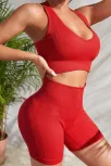 Kadın Kırmızı Yüksek Bel Çapraz Sırt Detaylı Şortlu Gecelik Takım – Modern, Konforlu Ve Günlük Kombinlere Uygun