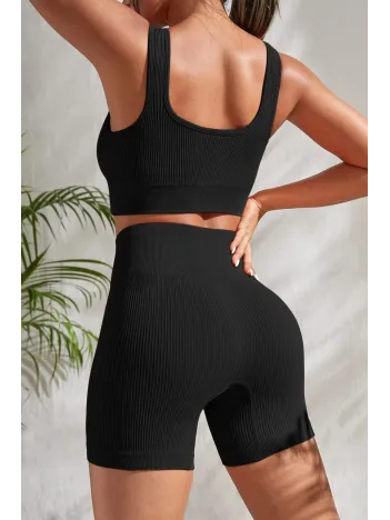 Kadın Siyah Kalın Askılı Yüksek Bel Şortlu Gecelik Takımı – Modern, Konforlu Ve Günlük Kombinlere Uygun