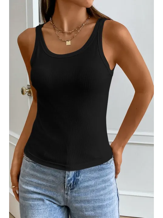 Kadın Siyah Kolsuz Kalın Askılı Uzun Crop Top Bluz & Atlet – Şık, Rahat Ve Kolay Kombinlenebilir