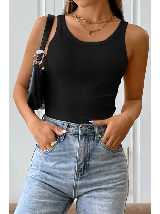 Kadın Siyah Kolsuz Kalın Askılı Uzun Crop Top Bluz & Atlet – Şık, Rahat Ve Kolay Kombinlenebilir