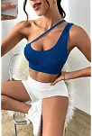 Kadın Mavi Tek Omuzlu Çapraz Askılı Crop Top Büstiyer – Modern Ve Şık Tasarım