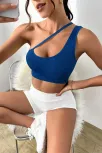 Kadın Mavi Tek Omuzlu Çapraz Askılı Crop Top Büstiyer – Modern Ve Şık Tasarım