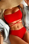Kadın Kırmızı Çapraz Bağlama Detaylı Yüksek Bel Bikini Takımı – Modern, Konforlu Ve Günlük Kombinlere Uygun