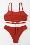 Kadın Kırmızı Çapraz Bağlama Detaylı Yüksek Bel Bikini Takımı – Modern, Konforlu Ve Günlük Kombinlere Uygun