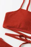 Kadın Kırmızı Çapraz Bağlama Detaylı Yüksek Bel Bikini Takımı – Modern, Konforlu Ve Günlük Kombinlere Uygun