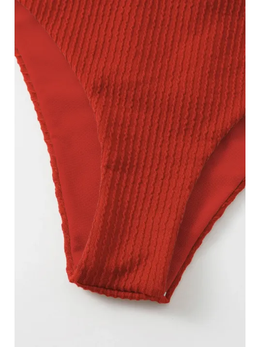 Kadın Kırmızı Çapraz Bağlama Detaylı Yüksek Bel Bikini Takımı – Modern, Konforlu Ve Günlük Kombinlere Uygun